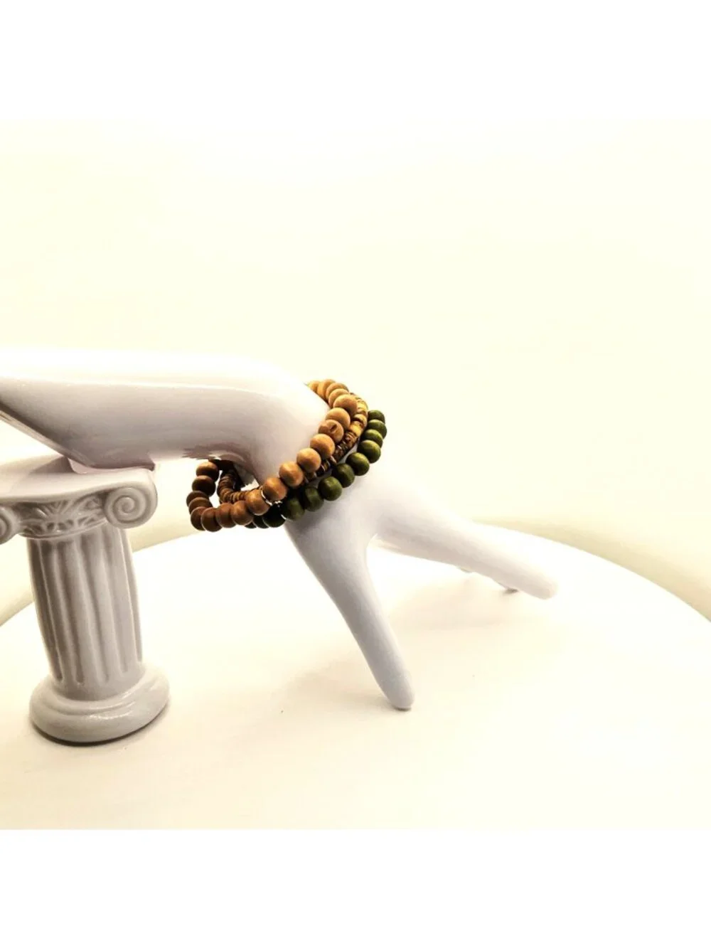 Boho Wood Bracelet Stack, Leaf Charm Bracelet Set, Earthy Beaded Bracelet